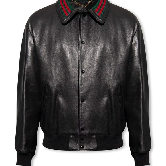 Gucci Other - Gucci Web Striped Detail Leather Bomber Jacket